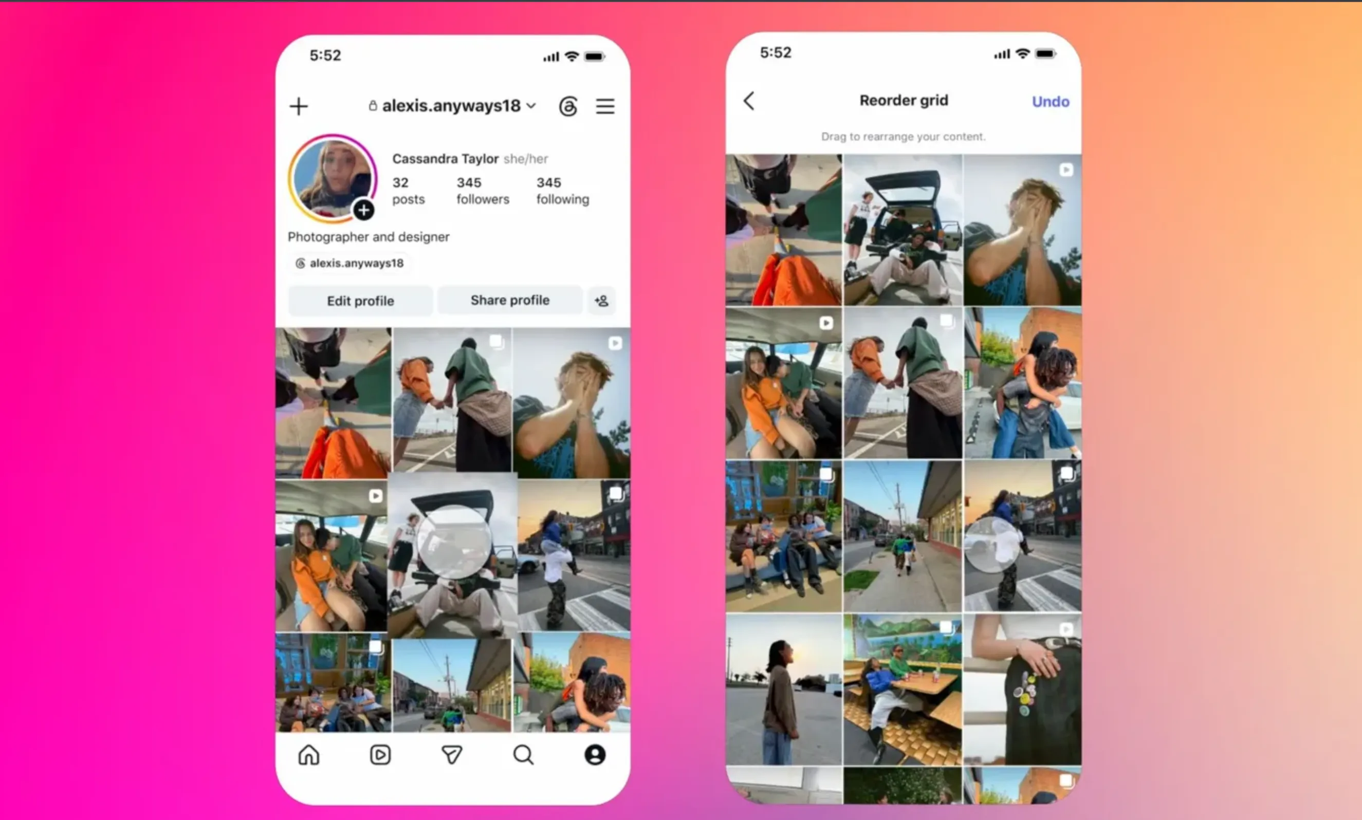 reorder grid instagram